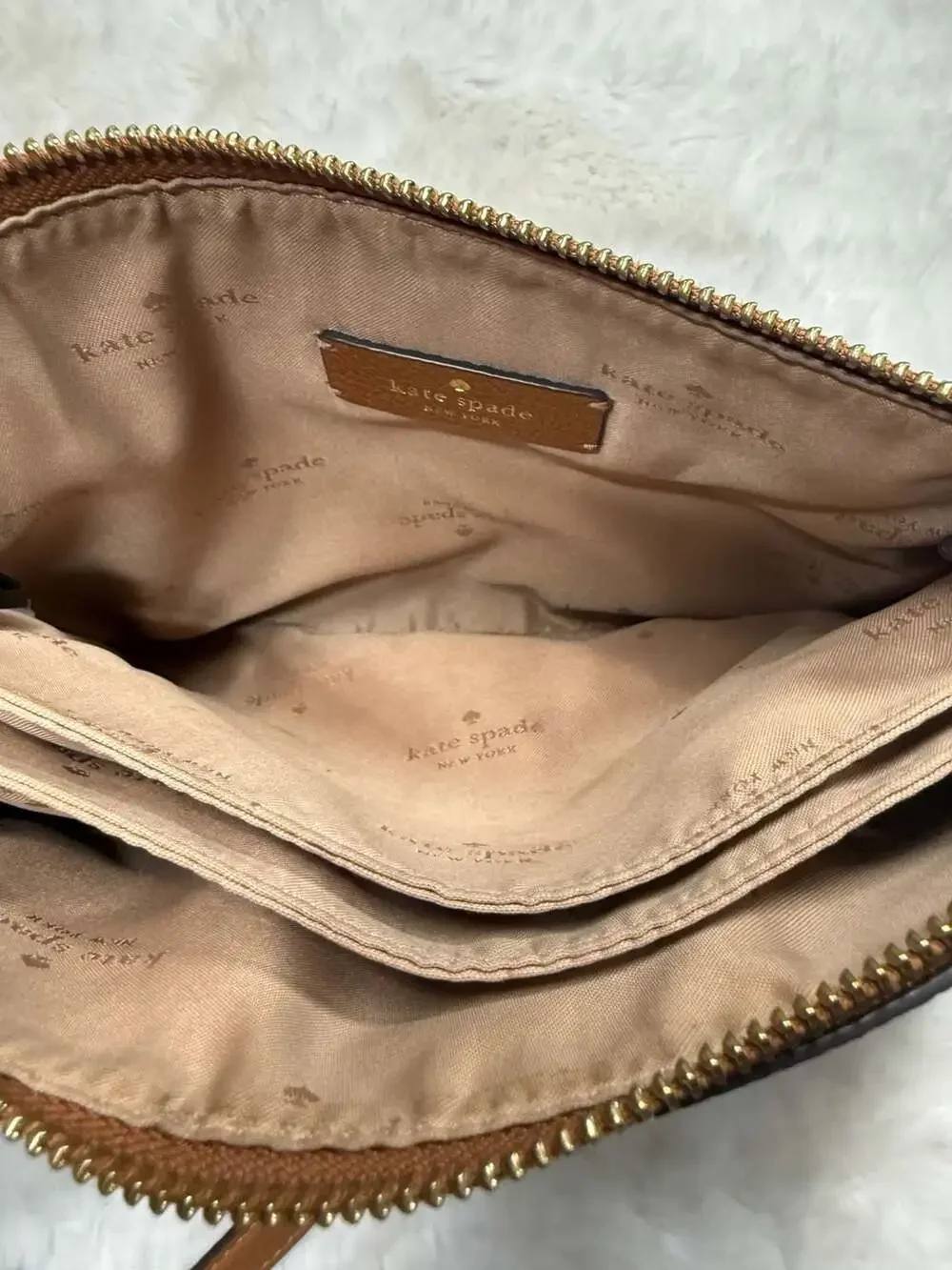 Kate Spade Triple Gusset Crossbody Bag in Warm Ginger Brown Leather